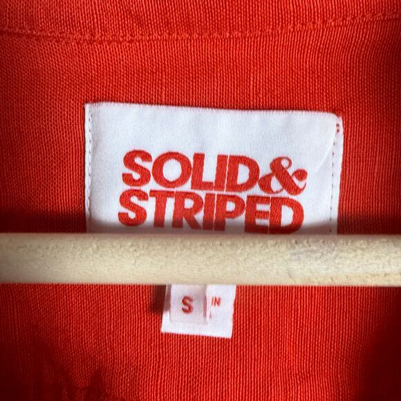 Solid & Striped The Oxford Tunic Linen Button Up Shirt in Candy Red Size Small - Picture 7 of 8